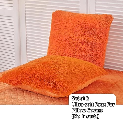 LIFEREVO 2 Pack Fluffy Faux Fur Pillow Shams,18 x 18 Inches Throw Pillow Covers,Luxury Decorative Furry Pillowcases Cushion Cover for Christmas,Zipper Closure,No Pillow Insert,Orange - Image 3