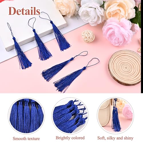 Image of NACHLYNN 120 Pcs Bookmark Tassels Bulk 13cm /5 Inch Silky Handmade Soft Craft Mini Tassels for Jewelry Keychain Making with Loops for Dress Decoration DIY Craft Accessory (Royal Blue)