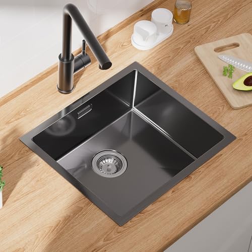 CECIPA Fregadero Cocina 50x44cm Negro Antracita de Acero Inoxidable bajo Encimera o Sobre Encimera