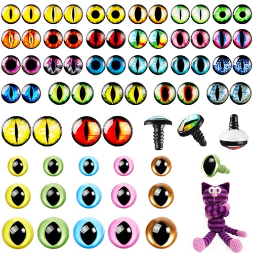 Image of MUCUNNIA 50pcs 16/18/24mm Dragon Safety Eyes for Amigurumi with Washers 80pcs 12-18mm Plastic Cat Eyes for Craft Safety Eyes for Crochet Doll Eyes for Stuffed Animals Eyes for Clay Doll Making