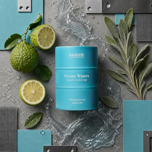 Image of M&SENSE Ocean Waters Scented Candles Summer Soy Candle,Beach Candle for Stress Relief Meditation Relaxing, Housewarming Gifts for Women Men, 11.3oz 70 Hour Long Burning