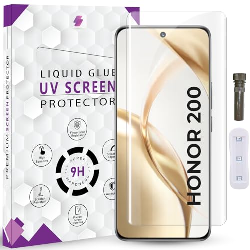 Image of Advanced HD+ UV Tempered Glass Screen Protector For Honor 200 5g (6.7 Inch, Pack of 1) Full Adhesive UV Curved Screen Guard, Case Friendly with installation kit & Guide