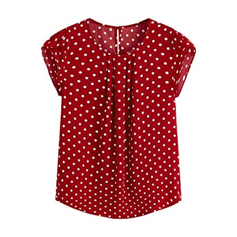 Milumia Women's Elegant Polka Dots Print Cap Sleeve Keyhole Back Work Blouse Top, Red, Large Cover