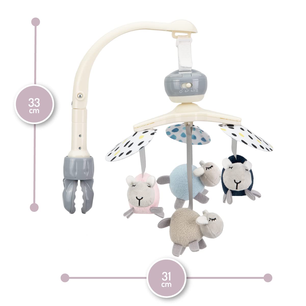 MoMi KIKI giostra mobile per bambini con 4 giochi sensoriali, montaggio rapido, 5 melodie + rumore bianco, per neonati e bambini da 0 a 5 mesi