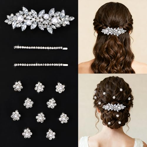 Pinzas para el cabello con cristales plateadas 13 piezas miniatura 1