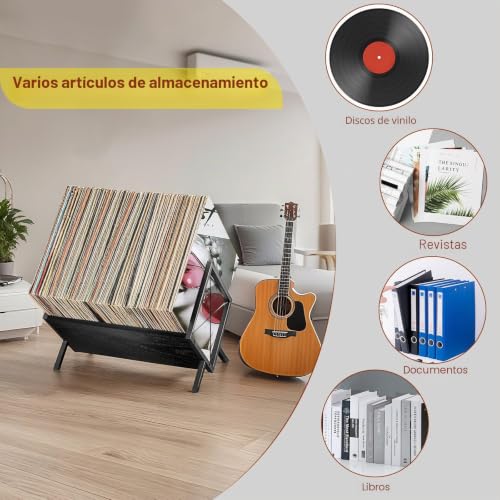 Miniatura 5 de Casduct Soporte Para Discos De Vinilo, 80-100 Lp Expositor Discos Vinilo, 40 X 30 X 30 Cm, Estante De 1 Nivel Con Separador Antideslizante, Organizador Para Cd, Álbumes, Revistas Y Libros,Negro