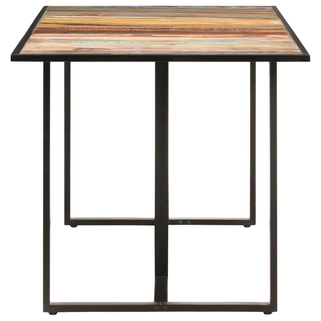 Table à manger industrielle 160 cm en bois massif recyclé avec pieds en fer enduit de poudre robustes pour cuisine, salle à manger et salon, extensible, durable