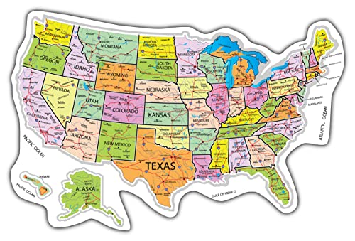 Image of RV State Travel USA Map Vinyl Sticker - Camper Trailer Decals for Window with State Flag - Road Trip Map of America - Waterproof, UV Protection for Window, Door or Wall (Roadmap)
