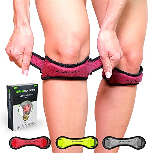 2 Cintas Rotulianas Hombre/Mujer - Bandas Tendón Rotuliano para Tendinitis, Condromalacia, Lesiones de Menisco y Ligamento - Rodilleras Rotuliana para Correr, Saltar, Sentadillas (Burdeos)