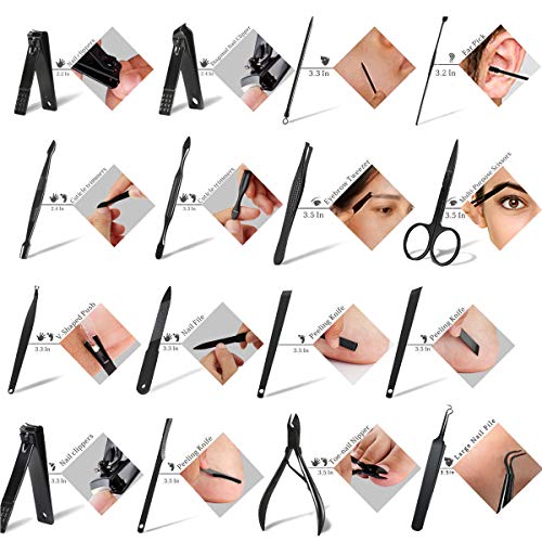 Manicure Set,20 In 1 Professional Nail Clippers Kit Pedicure Care Tools-Stainless Steel Pedicure Kit Nail Scissors Grooming Kit Manicure Kits with Black Leather Travel Case