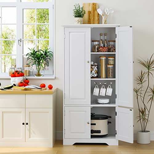 FOREHILL Kitchen Cupboard Tall Storage Cabinet White Sideboard Free Standing Kitchen Storage Unit with 4 Doors Adjustable Shelves 58.2x31.5x123cm - Image 5