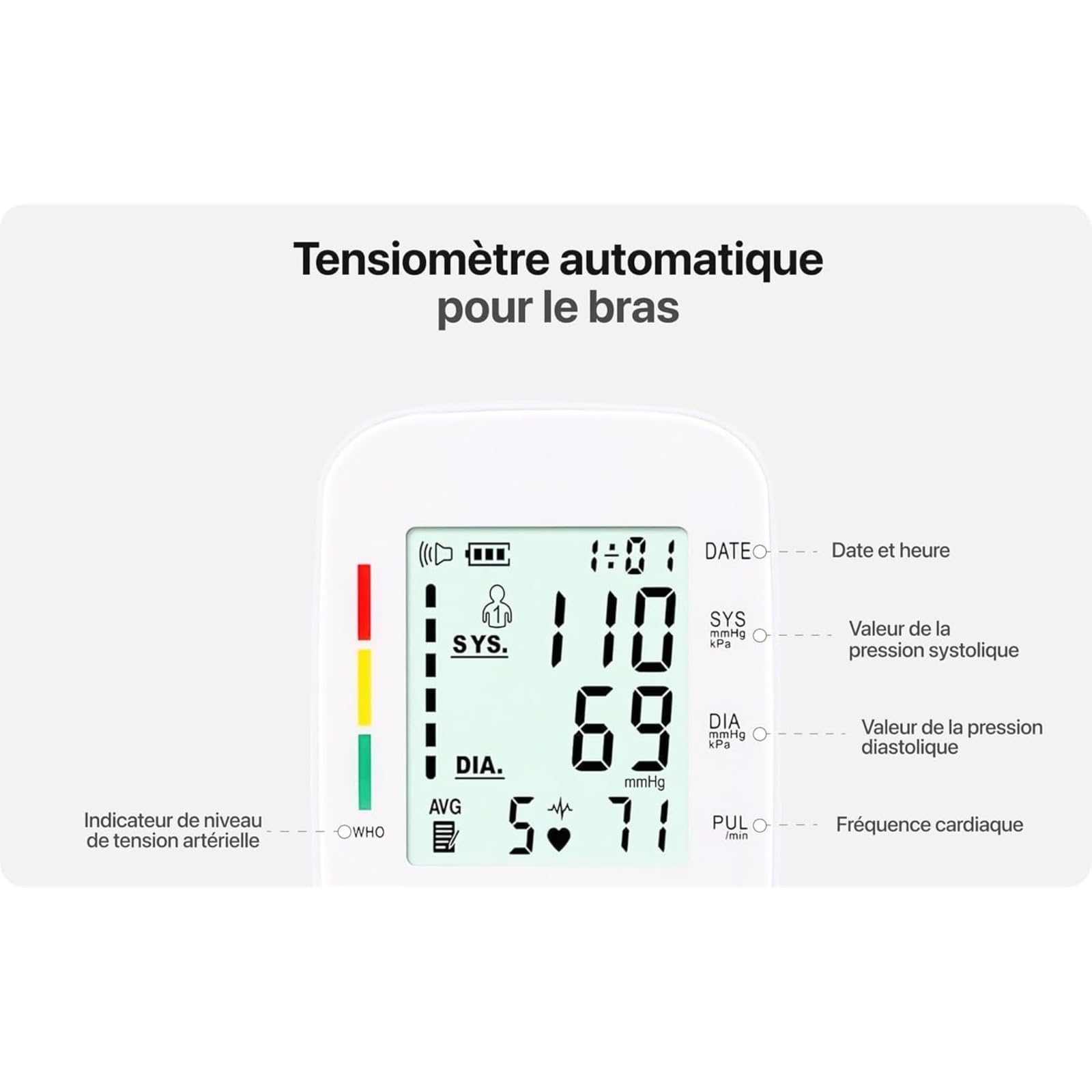 Tensiomètre V1 Pro clinique et confort optimal pour un suivi fiable à domicileTensiomètre à Brassard Ergonomique Numérique, Résultats Précis, Compact et Portable pour Adultes Âgées et Familles