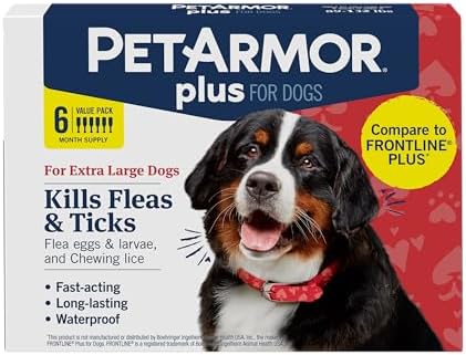 PetArmor Plus Flea and Tick Prevention for Dogs, X-Large Dog Flea and Tick Treatment, 6 Doses, Waterproof Topical, Fast Acting, For X-Large (89-132 lbs)