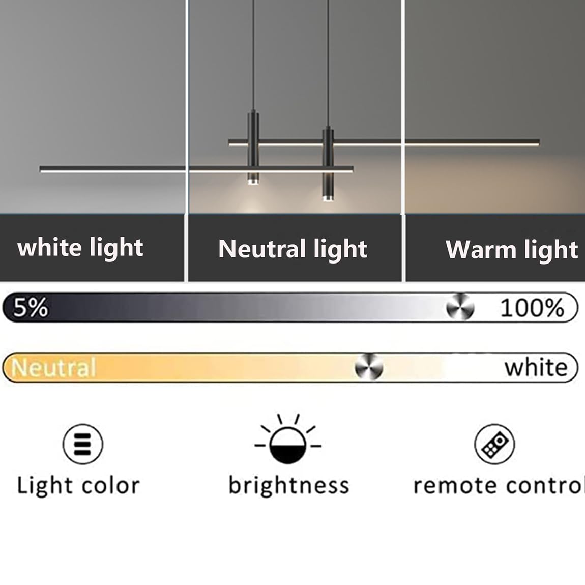 Moderne Pendelleuchte LED Esstisch Esszimmer Lampen Dimmbar Hängelampe mit Fernbedienung Hängeleuchte Höhenverstellbar Esstischlampe für Küche Büro Wohnzimmer Deckenleuchte (Schwarz, 90cm)