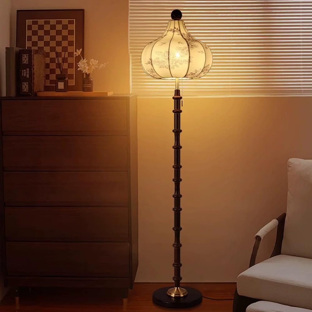 HGJHJJHK Wabi-sabi 63" Fabric Floor Lamp Wooden Floor Light Linen Tall Lamp with E26 Dimmable Black Body Standing Light for Sofa Area Living Room Study Bedroom Dining Room
