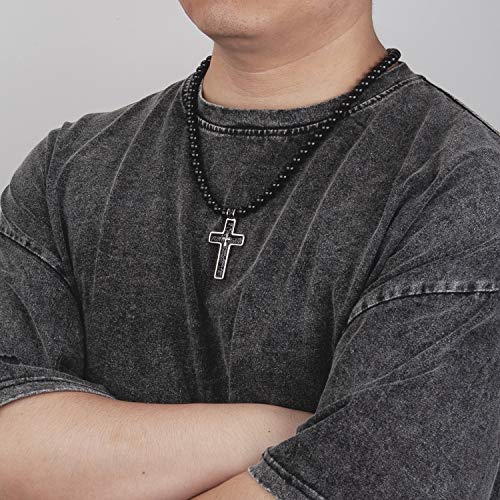 Westmiajw Black Onyx Beads Beaded Cross Pendant Necklace Chain For Men,Healing Crystals Jewelry 60Cm #TOP5