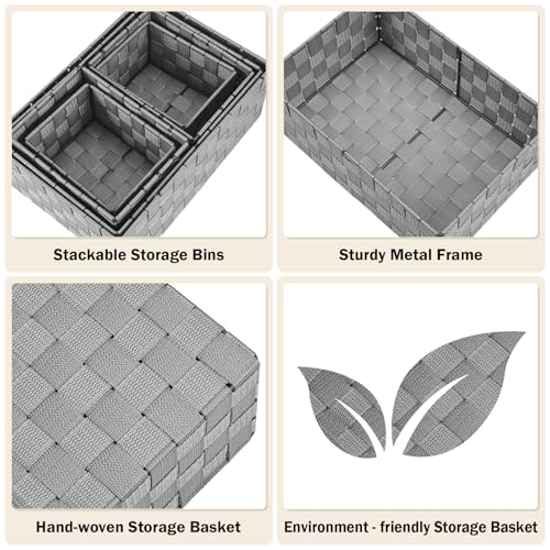 Woven Storage Baskets, Storage Bins, Cube Basket Container Baskets Storage Boxes Organizers for Clothes /Shelves/ Closet, Set of 6 (Grey) - Image 5