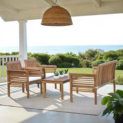 SAFAVIEH Outdoor Collection Carson Natural/ Beige Cushions 4-Piece Conversation Patio Set