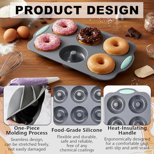 ZANSHI 2 PCS Silicone Bread Pan with 1pcs 3-Cavity Baguette Pan & 1pcs 6-Cavity Donut Molds Non-Stick & Food Grade Bread Mold for Baking French Baguette, Sandwich Rolls, Breakfast Dinner, Donuts - Thumbnail 3