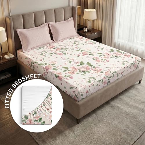 Image of MYTRIDENT Soft Comfort Bedsheet for Double Bed King Size | 72 Inches x 78 Inches + 12 Inches | 180 TC, 100% Cotton, Elastic fittedsheet with 2 Pillow Covers | Soft and Breathable - Daisy