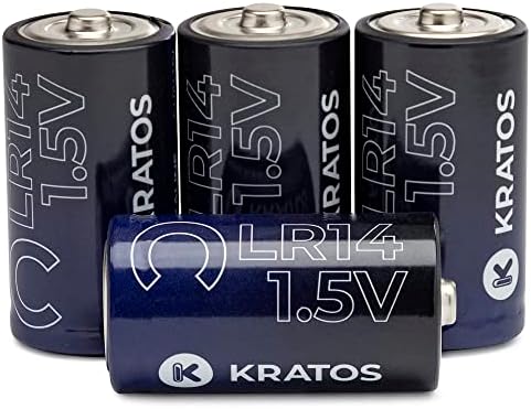 Kratos Power C Batteries - 4 Pack Alkaline Batteries - Long-Lasting All-Purpose C Battery - 10 Year Shelf Life - Mercury & Cadmium Free Flashlight Batteries - Disposable Replacement Batteries