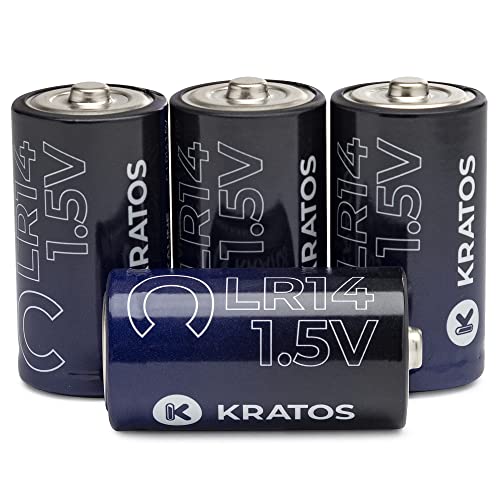 Kratos Power C Batteries - 4 Pack Alkaline Batteries - Long-Lasting All-Purpose C Battery - 10 Year Shelf Life - Mercury & Cadmium Free Flashlight Batteries - Disposable Replacement Batteries #TOP26