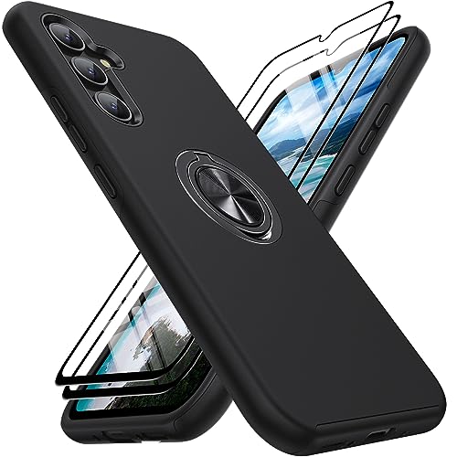 AOUIA for Samsung A34 5G Case with 2 Screen Protector Shockproof and Anti Scratch 360 Ring Holder Stand Kickstand Phone Cover for Samsung Galaxy A34 5G - Black-6.6