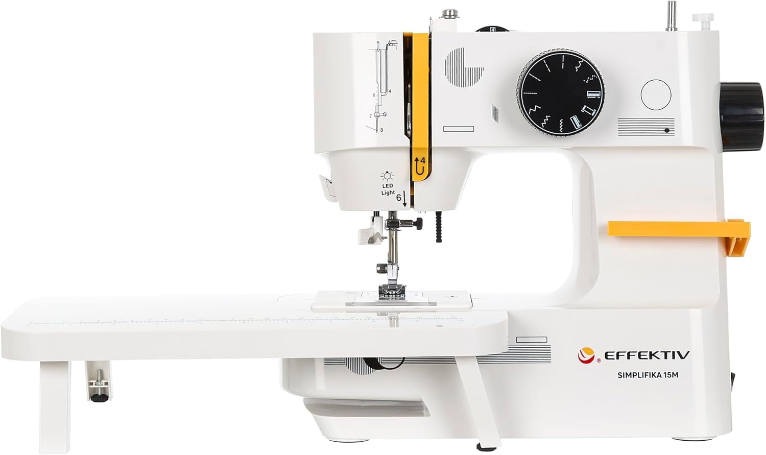 EFFEKTIV Machine à coudre électrique 15 points avec navette horizontale, facile à utiliser pour les débutants, pour la couture domestique, pour tissus épais et fins, table extensible compacte