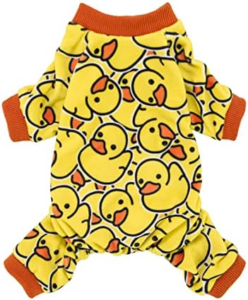 Fitwarm Funny Duck Dog Pajamas, Dog Winter Clothes for Small Dogs Girl Boy, Lightweight Velvet Pet Jumpsuit, Cat Onesie, Yellow, Medium