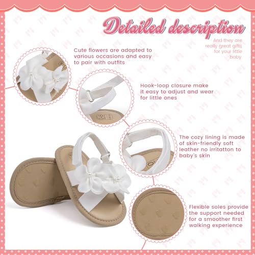 Image of Meckior Infant Baby Girls Boys Summer Sandals Open Toe Lace Princess Dress Wedding Flats Shoes Newborn Toddler Soft Non-slip Sole First Walker Crib Shoes