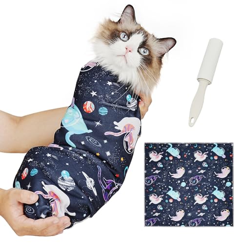 Image of Supet Cat Grooming Wrap for Cutting Nails, 2026 Self-Adherent Cat Wrap, Anti-Escape Calming Cat Swaddle Wrap for Medicine, Nail Clipping, Teeth Brushing, Ear Cleaning (Space, L)