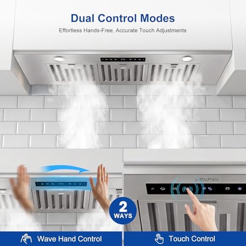 VENFAN 36 Inch Insert Range Hood, 1200 CFM DC-Motor Kitchen Vent Hood with Gesture Sensing & Touch Control, Ducted/Ductless Convertible, Stainless Steel Built-in Hood - 3