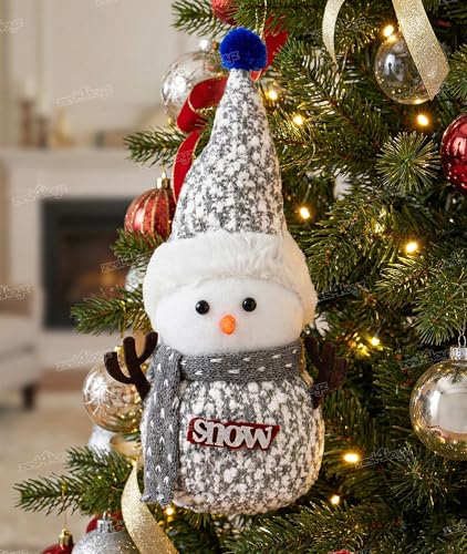 Image of Zest 4 Toyz Christmas Snowman Hanging Ornament Plush 1 Doll with Scarf Grey Hat Miniature Figure Christmas Decorations Santa Toy Items Party Supplies