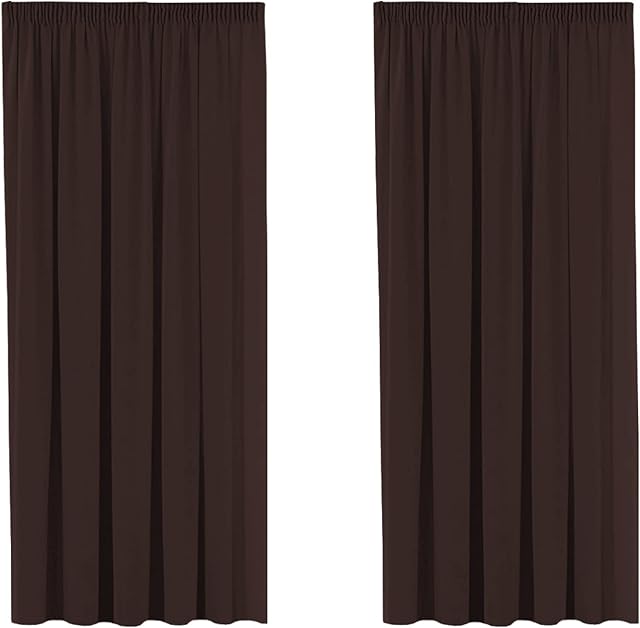 Blackout Super Soft Window Treatment Thermal Insulated Pencil Pleat Curtains for Bedroom with Two Matching Tie Backs - Dark Brown, Energy Saving & Noise Reducting, 46" Width x 54" Drop, 2 Panels