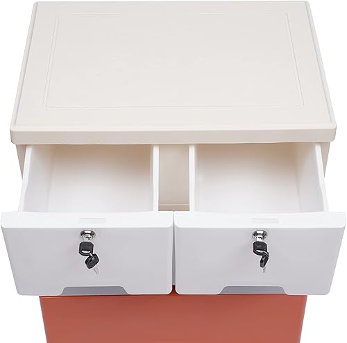 Miniatura 5 de Cómoda de 5 niveles con 6 cajones, organizador de almacenamiento de ropa con ruedas y cerraduras, muebles de cajón de plástico para armario, cómoda