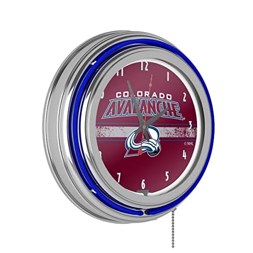 Trademark Global Neon Clock - Retro Colorado Avalanche Logo Analog Wall Clock with Pull Chain - for Kitchen, Garage, Game Room, or Home Bar