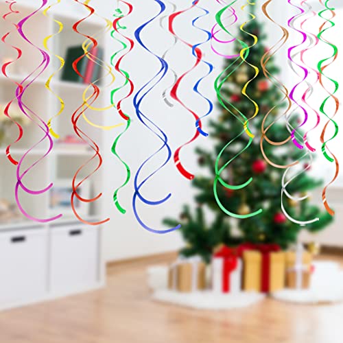 Image of Gold Ceiling Swirl Foil Decorations Hanging Plastic Streamer Themed Swirl Party Decoration for Wedding Thanksgiving Day Graduation Celebration, Pack of 28