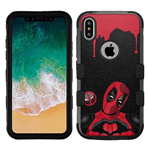 for iPhone XR (6.1") Case, Hard+Rubber Double Layer Hybrid Shockproof Rugged Armor Cover Case - Deadpool Heart #Z