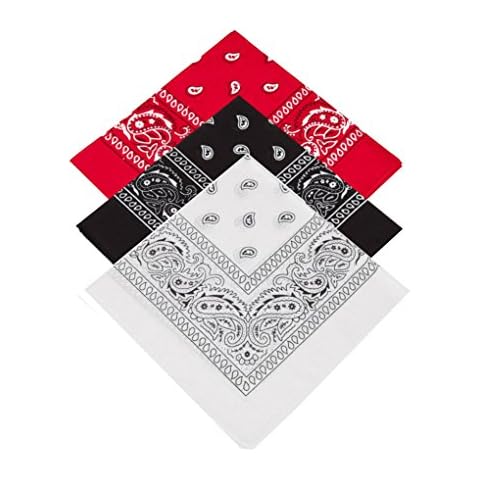 Pack of 3 X Handkerchiefs with paisley pattern for Men, Women, Children, Boys Girls hankie Neckerchief/Bandanna/Bandana Head/Neck Scarf/Headtie/Head Tie 100% Cotton (Red,Black,White) Cover