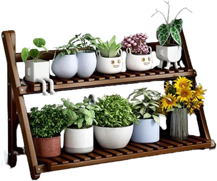 Bamboo 2 Tiers Ladder Plant Stand, Indoor Outdoor Plant Shelf For Multiple Plants, Tabletop Bamboo Succulent Plant Stand Storage Rack, Flower Pot Display Shelf For Home Garden Patio Balcony