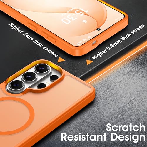 Image of Oterkin Magnetic for Samsung Galaxy S26 Ultra Case Matte, S26 Ultra Phone Case Compatible with MagSafe Frosted Translucent Shockproof Anti-Scratch Slim Fit Case Military Grade Protection (Orange)
