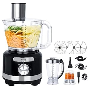 Davivy 16-Cup Food Processors Electric Grinder Blender Combo,10-in-1 Multifunction 3.8L Food Chopper 1.75L Blender 0.25L Grinder,600W Vegetables Chopper for Home Use,Black
