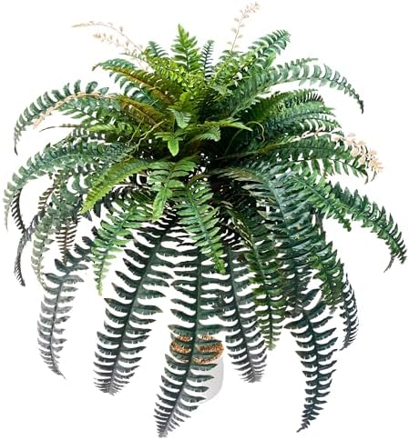90 Branches Giant Artificial Boston Ferns for Outdoors Large –UV Resistant Lifelike Faux Fern, Realistic Silk Greenery Plants Large Office, Home Decor,48 Inch Fake Fern Leaf Green.No Base.