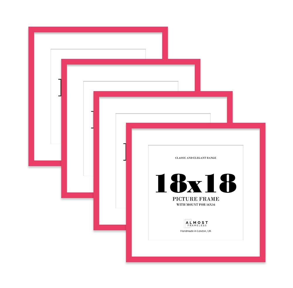 18x18 Bright Pink Picture Frame with Mount for 16x16 Photos, Prints - Modern Square Wall Frame, Set of 4