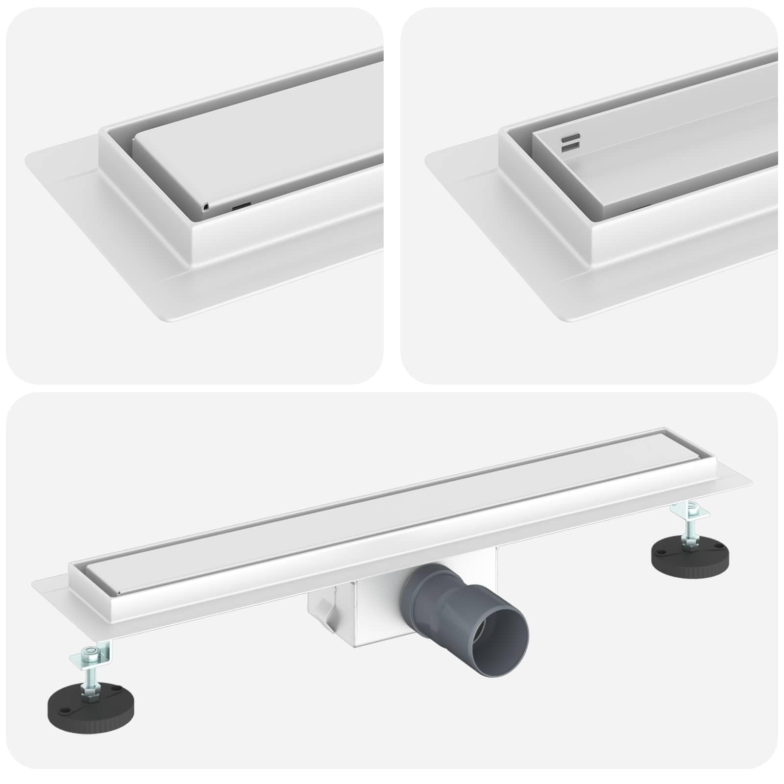vidaXL Drenaggio Doccia 2 in 1 Argento 60 cm Acciaio Inox 304, Stile per Il Bagno, Scarico Doccia Moderno, Soluzione idraulica, Accessori per Il Controllo dell'Acqua
