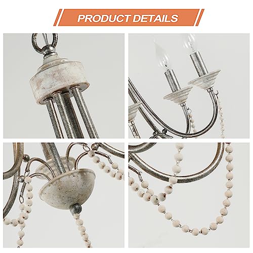 French Country Chandelier,Modern Farmhouse Wood Beaded Chandelier 5-Light Boho Chandelier Light Fixture For Dining Room Bedroom Entryway Living Room #TOP4