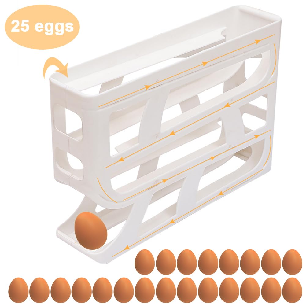 Eierständer, Eierspender for den Kühlschrank mit 4 Ebenen, großes Fassungsvermögen, platzsparender Eierbehälter(White 2pcs)