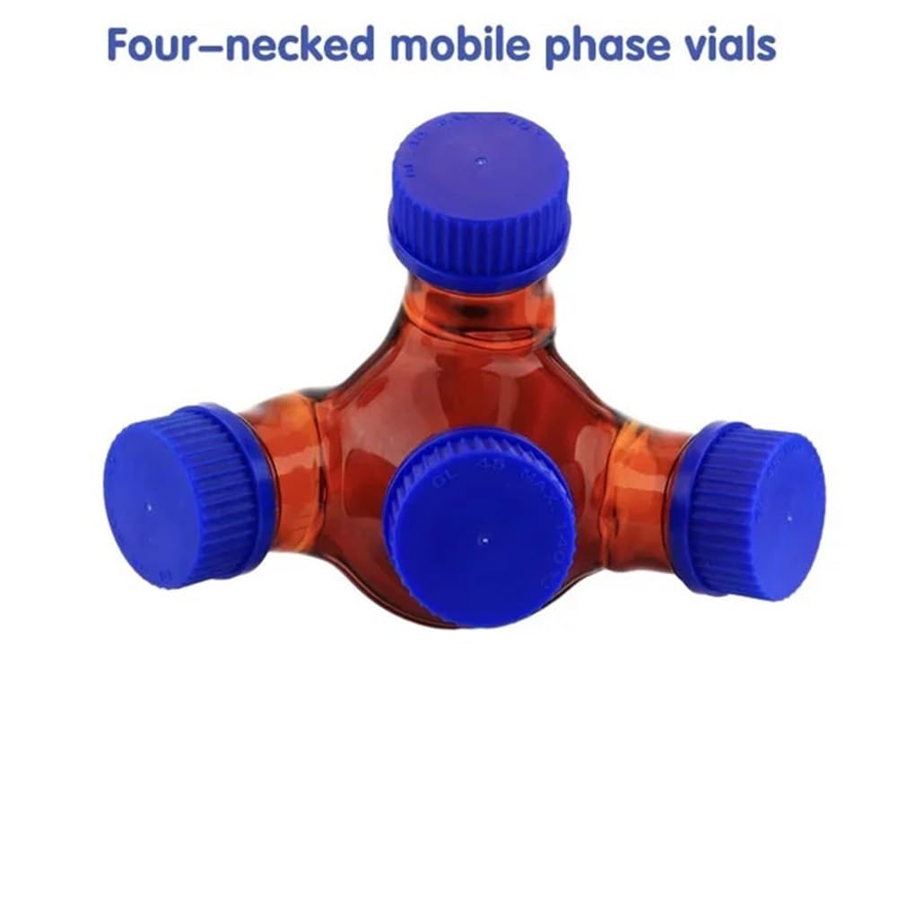250 ml – 2000 ml, brązowe zakrętki, buteleczki z dwiema / trzema / czterema szyjami do fazy mobilnej, laboratorium (Four-necked 250 ml)