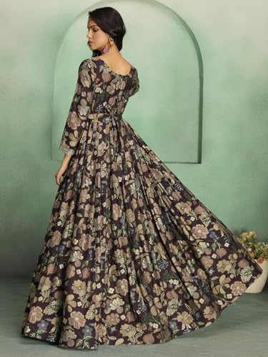 Image of madhuram textiles Women's vetican Print with Hand Embroidery Work Anarkali Front Slit Open Long Gown(M-2545)