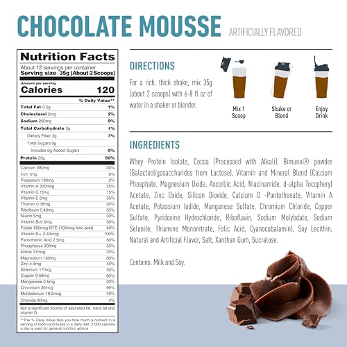 Image of Isopure Protein + Gut Health & Immune Support Powder, Chocolate Mousse, 25g Whey Protein with Prebiotics & Vitamins, 12 Servings (Pack of 1)